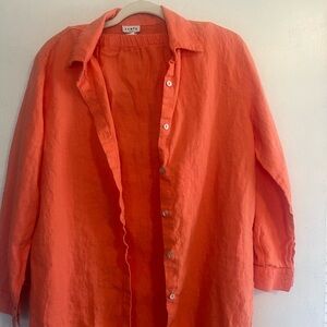 Comfy USA Orange Button-Up Shirt 100% Linen Size Small With Matching Skirt